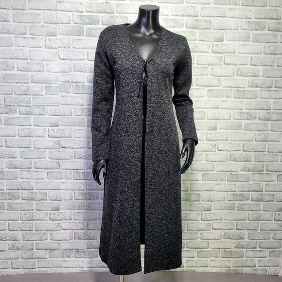 Vintage 90s Eye Candy Size M Black Grey Long Cardigan Duster Tie Front Grunge - Picture 1 of 9